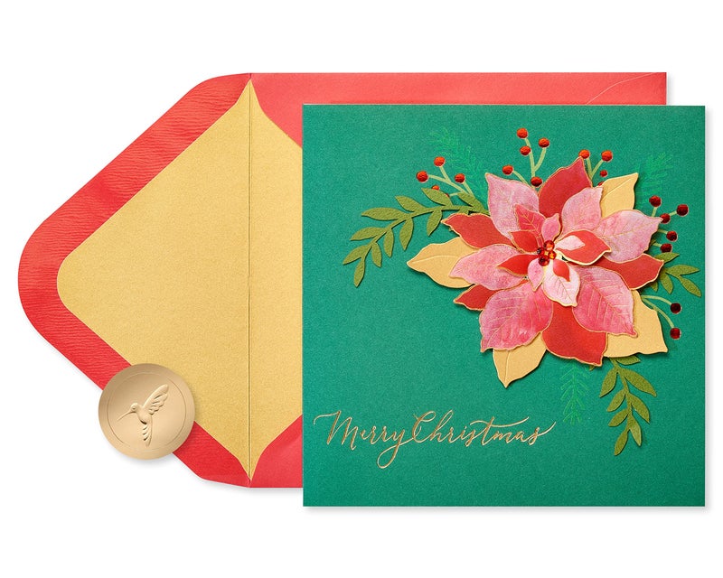 Papyrus Elegant Christmas Card with Red Poinsettia, Perfect for Anyone (Wonderful Holiday) - Image 1